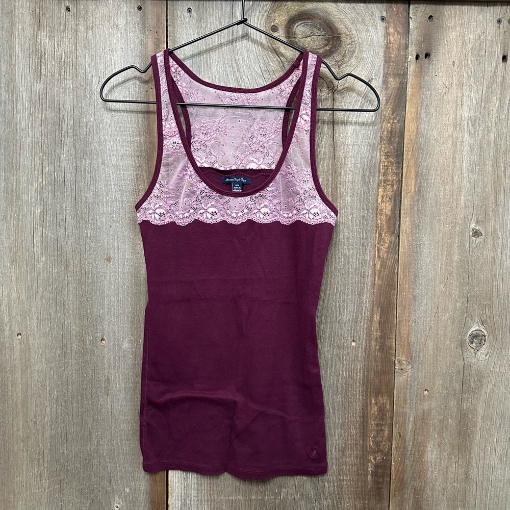 2012American Eagle Ribbed Lace Long Tank Top Burgundy Wine Size Medium Women’s